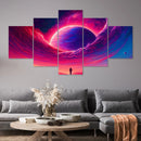 Vaporwave Galaxy Space Human Silhouette 5 Piece Canvas Wall Art - Modern Home Decor