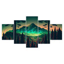 Green Forest Mountain Landscape 5 Piece Canvas Wall Art - Modern Home Decor