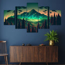 Green Forest Mountain Landscape 5 Piece Canvas Wall Art - Modern Home Decor