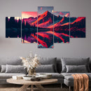 Mountain Reflection Red Forest Lake 5 Piece Canvas Wall Art - Modern Home Decor