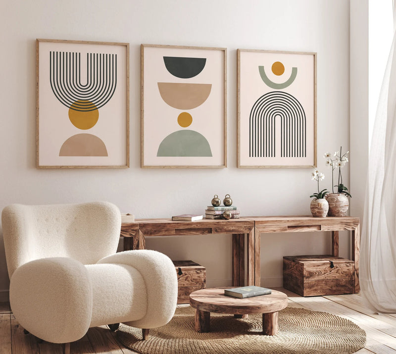 Mid Century Modern Art Prints Set of 3 Unframed