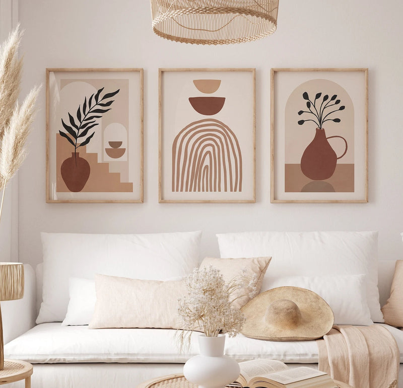 Abstract Terracotta Wall Art Set of 3 Unframed