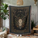 Deer Skull Dark Forest Celestial Woven Throw Blanket