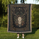 Deer Skull Dark Forest Celestial Woven Throw Blanket