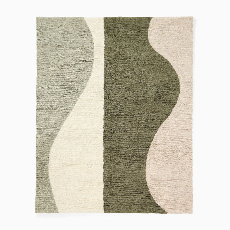 Dark Olive Modern Wave Shag Minimalist Rug Home Room Decor