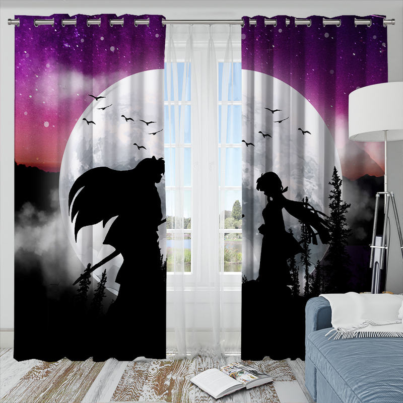 Inuyasha Couple Moon Night Galaxy Window Curtain