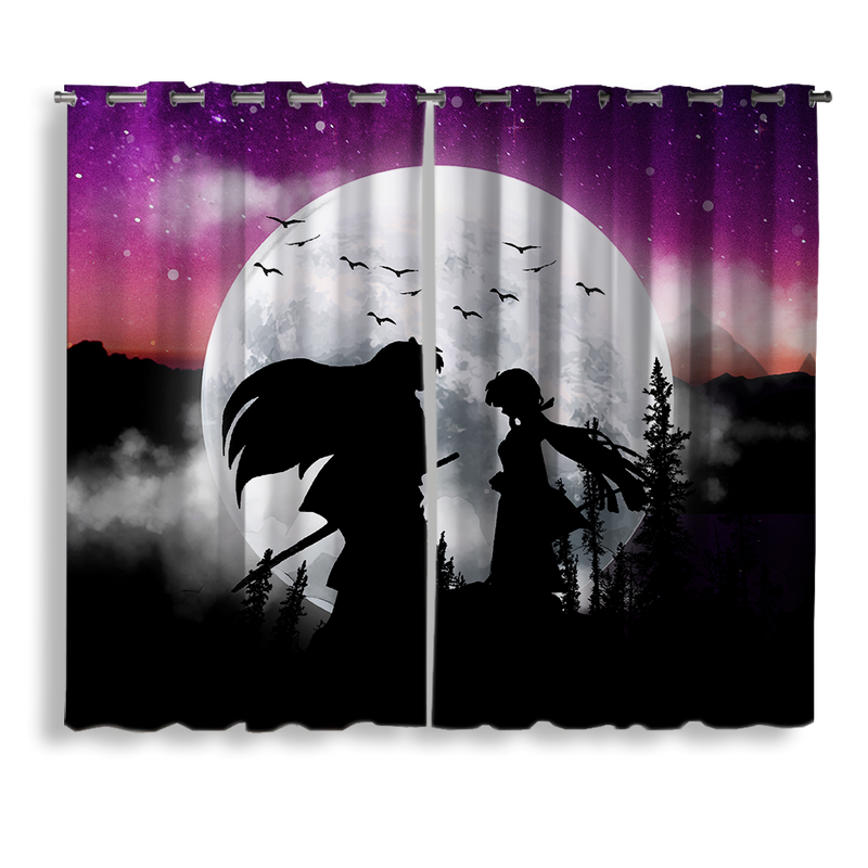 Inuyasha Couple Moon Night Galaxy Window Curtain