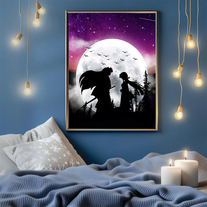 Inuyasha Couple Moon Night - Living Room - Canvas Wall Art - Print - Wall Decor