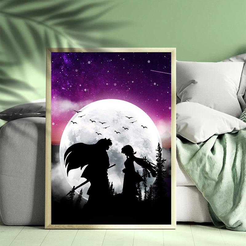 Inuyasha Couple Moon Night - Living Room - Canvas Wall Art - Print - Wall Decor