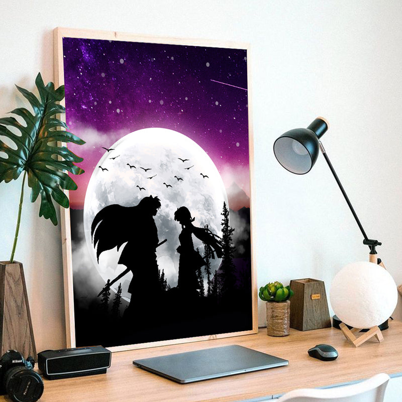 Inuyasha Couple Moon Night - Living Room - Canvas Wall Art - Print - Wall Decor