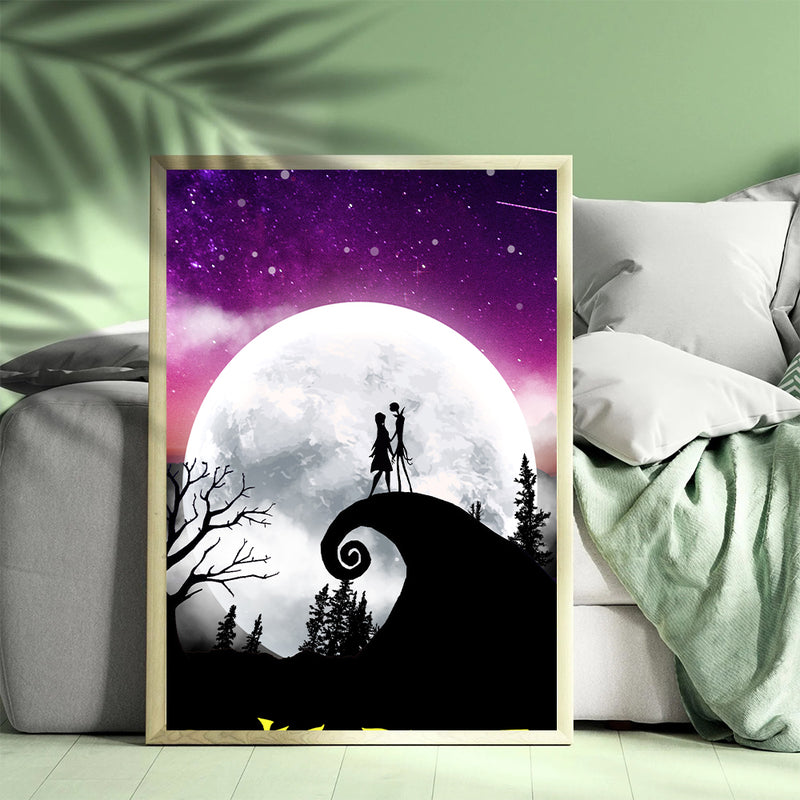 Jack Sally Nightmare Before Christmas Moon Night - Living Room - Canvas Wall Art - Print - Wall Decor