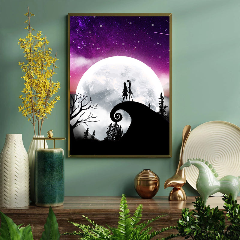 Jack Sally Nightmare Before Christmas Moon Night - Living Room - Canvas Wall Art - Print - Wall Decor