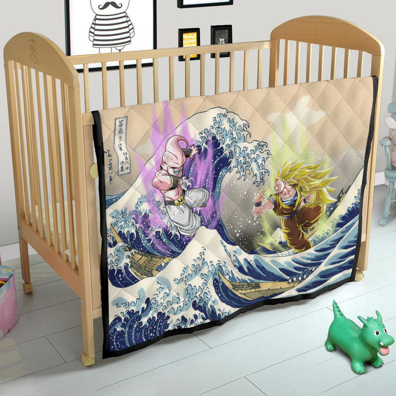 Kid Buu Vs Goku Dragon Ball The Great Wave Quilt Blanket