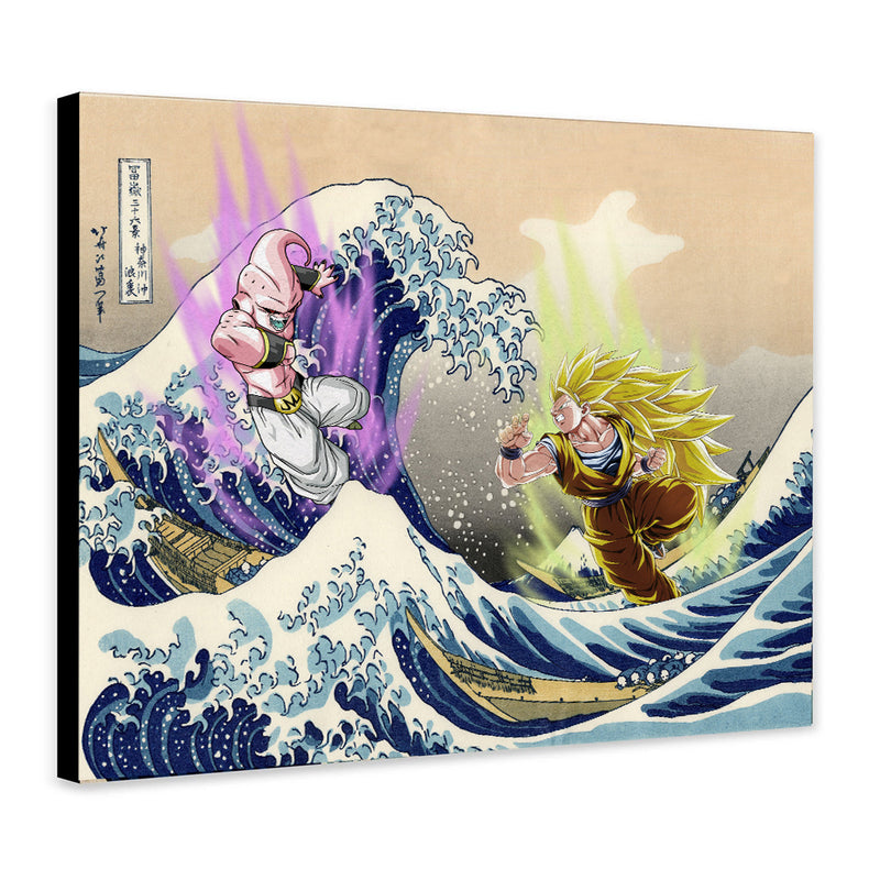 Kid Buu Vs Goku Dragon Ball The Great Wave Japan - Living Room - Canvas Wall Art - Print - Wall Decor