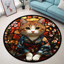 Kimono Cat Stained Glass Round Rug