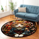 Kimono Cat Stained Glass Round Rug
