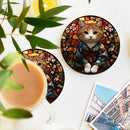 Kimono Cat Stained Glass Decor Coaster - Gift Idea