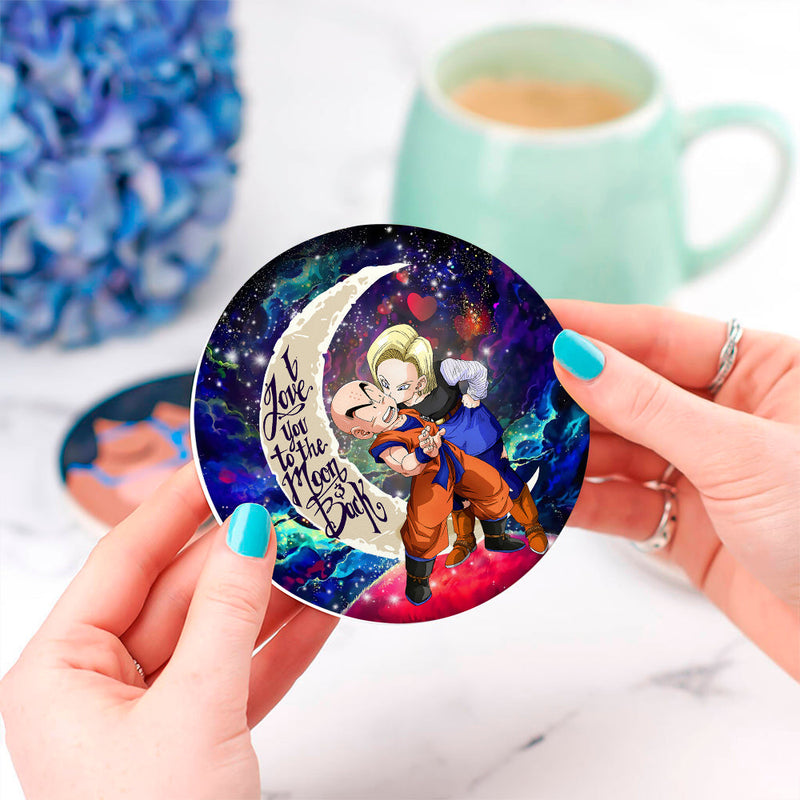 Krillin And Android 18 Dragon Ball Love Moon And Back Love You To The Moon Galaxy Ceramic Decor Coaster - Gift Idea