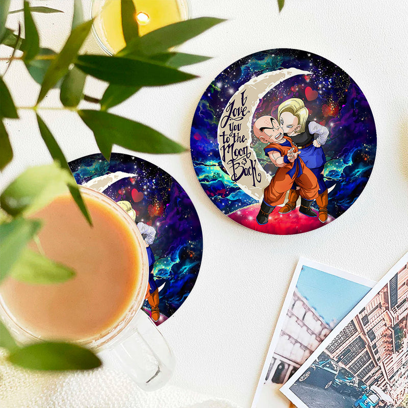 Krillin And Android 18 Dragon Ball Love Moon And Back Love You To The Moon Galaxy Ceramic Decor Coaster - Gift Idea