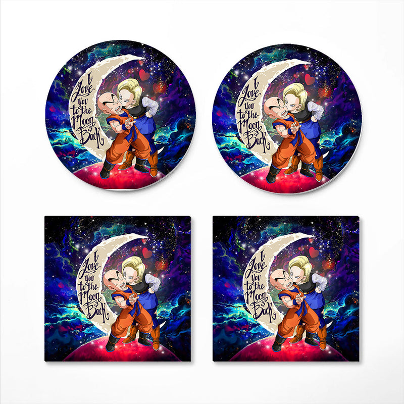 Krillin And Android 18 Dragon Ball Love Moon And Back Love You To The Moon Galaxy Ceramic Decor Coaster - Gift Idea