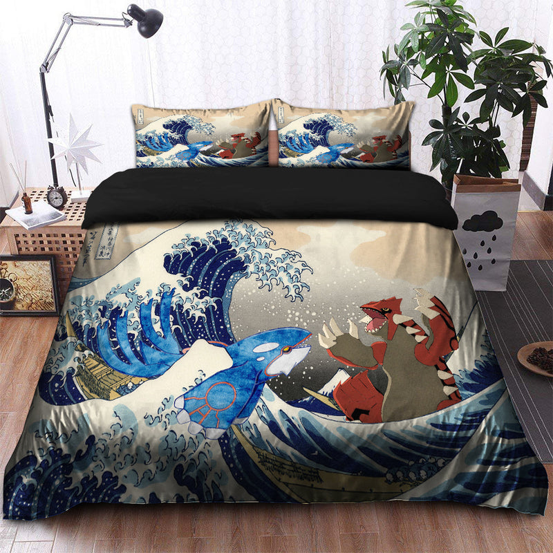 Kyogre Vs Groudon The Great Wave Japan Pokemon Bedding Set Duvet Cover And 2 Pillowcases