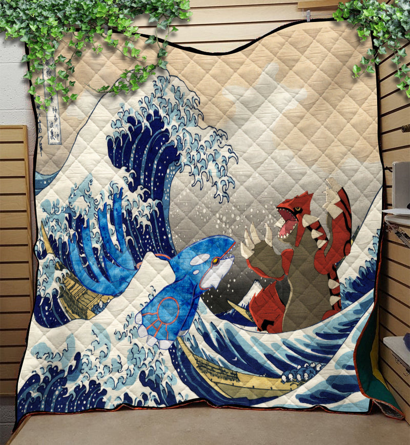 Kyogre Vs Groudon The Great Wave Japan Pokemon Quilt Blanket