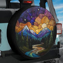 Stained Glass Mountain & Forest Night Jeep Car Spare Tire Cover