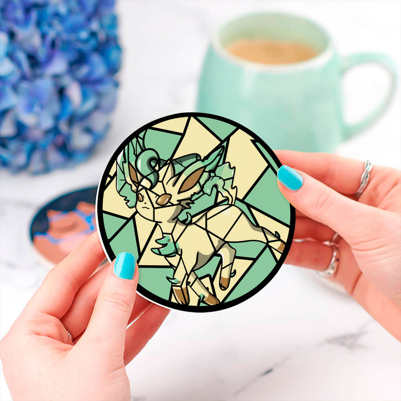 Leafeon Eevee Evolution Pokemon Stained Glass Decor Coaster - Gift Idea