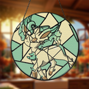 Leafeon Eevee Evolution Pokemon Round Stained Glass Suncatcher