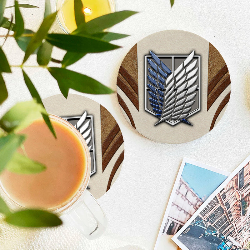 Attack On Titans White Ceramic Decor Coaster - Gift Idea