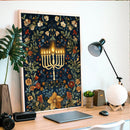 Lighted Menorah On A Dark Wildflowers And Vines - Living Room - Canvas Wall Art - Print - Wall Decor