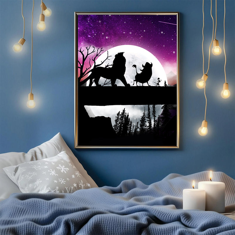 Lion King Moon Night - Living Room - Canvas Wall Art - Print - Wall Decor