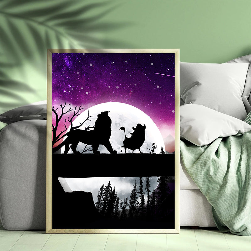 Lion King Moon Night - Living Room - Canvas Wall Art - Print - Wall Decor