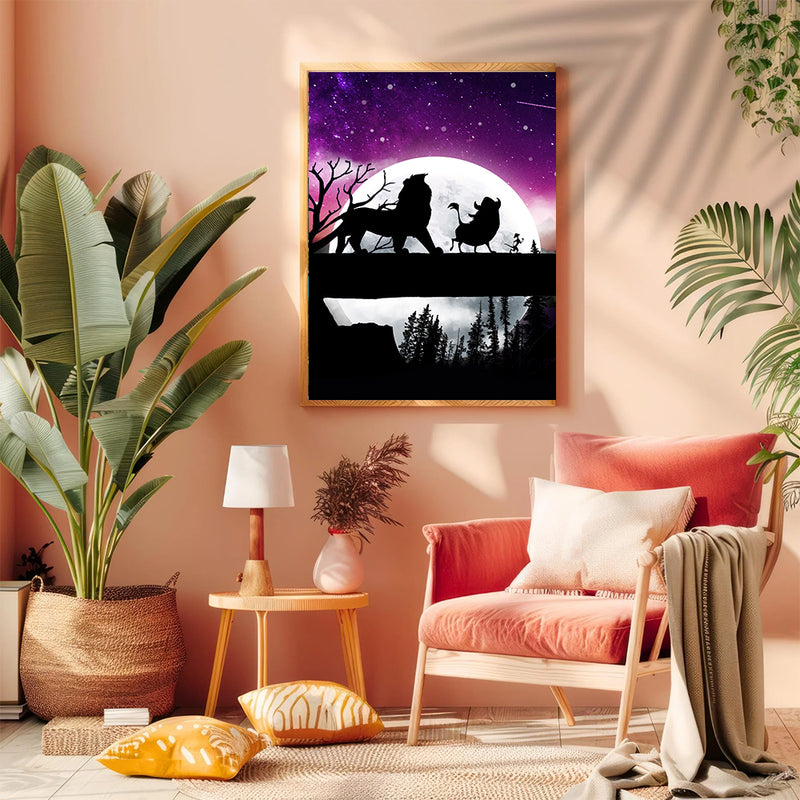 Lion King Moon Night - Living Room - Canvas Wall Art - Print - Wall Decor