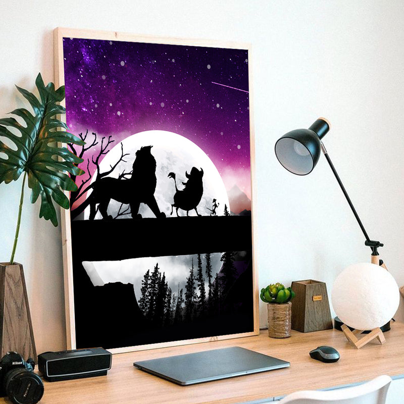 Lion King Moon Night - Living Room - Canvas Wall Art - Print - Wall Decor