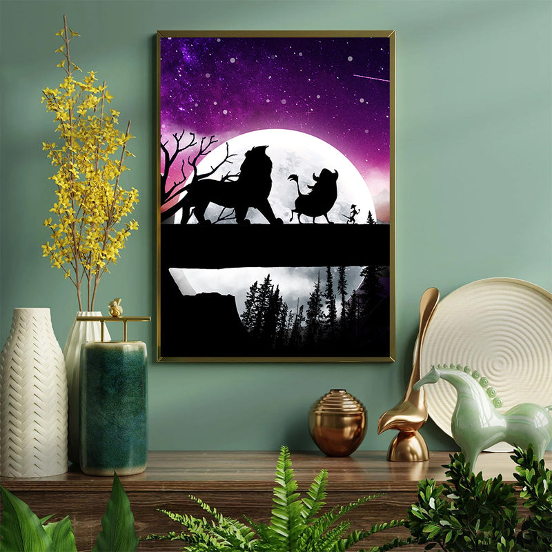 Lion King Moon Night - Living Room - Canvas Wall Art - Print - Wall Decor