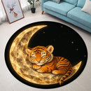 Little Tiger Sleep On Moon Round Rug
