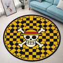 One Piece Straw Hat Jolly Roger Yellow Checkered Round Rug