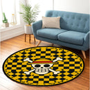 One Piece Straw Hat Jolly Roger Yellow Checkered Round Rug
