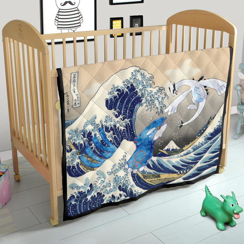 Lugia Vs Kyogre The Great Wave Japan Pokemon Quilt Blanket