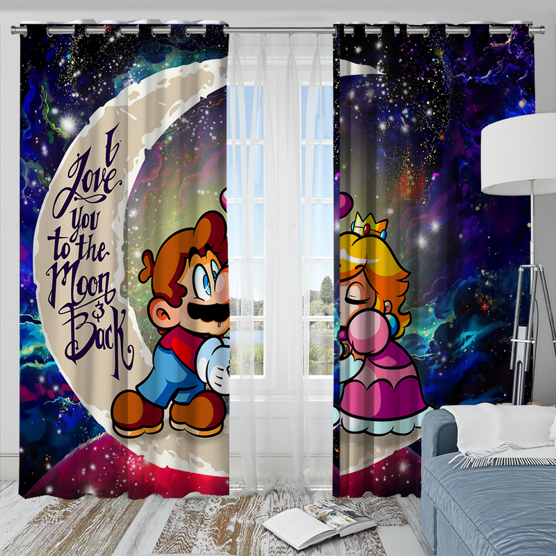 Mario Couple Love You To The Moon Galaxy Window Curtain