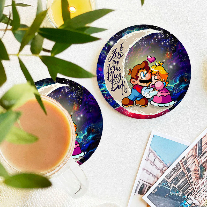 Mario Couple Love You To The Moon Galaxy Ceramic Decor Coaster - Gift Idea