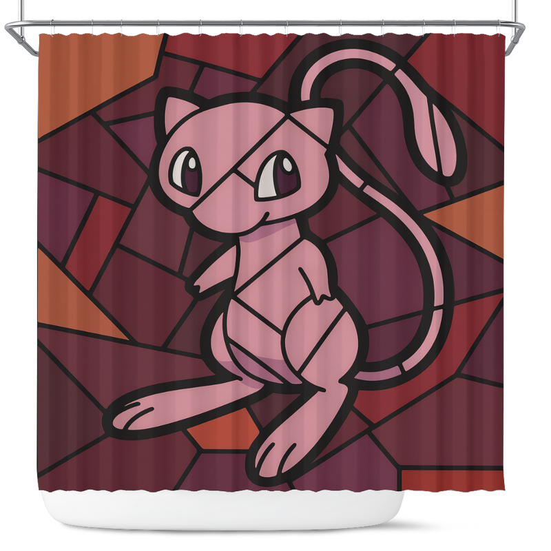 Mew Pokemon Stained Glass Shower Curtain
