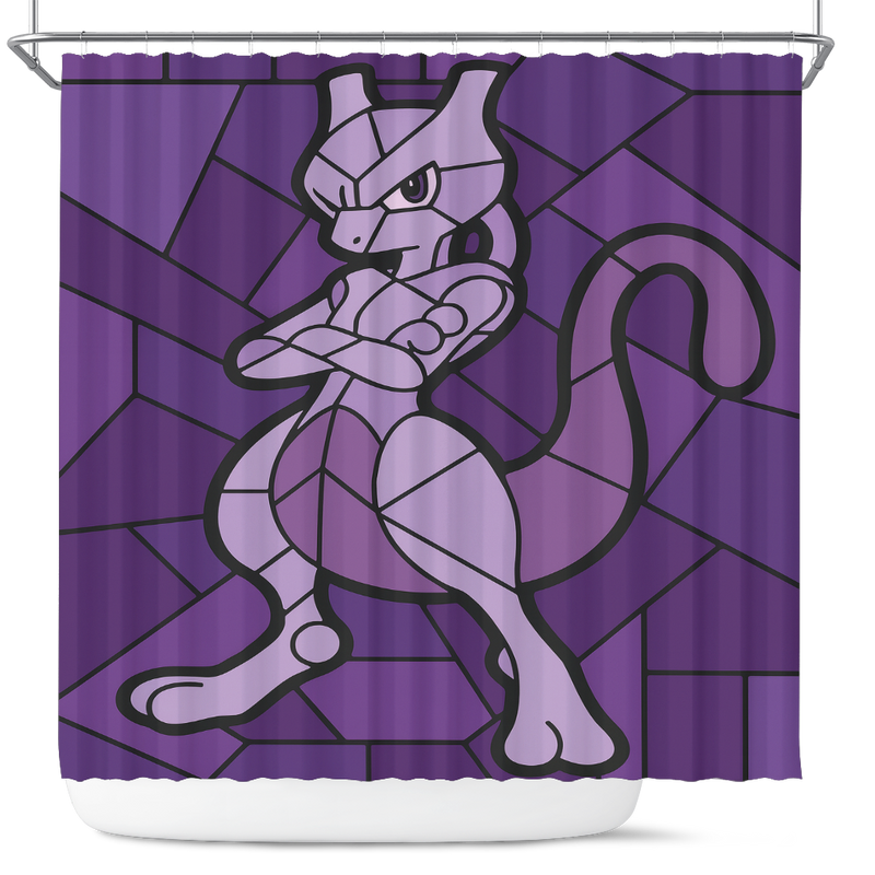 Mewtwo Pokemon Stained Glass Shower Curtain