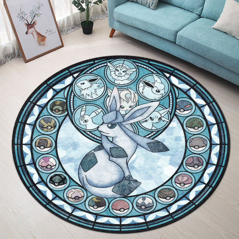 Pokemon Eevee Evolutions Glaceon Round Rug