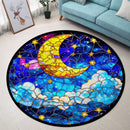 Moon And Star Night Stained Glass Round Rug