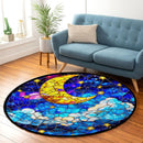 Moon And Star Night Stained Glass Round Rug