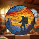 Mountain Hiking Camping Stained Glass Suncatcher