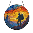 Mountain Hiking Camping Stained Glass Suncatcher