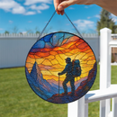 Mountain Hiking Camping Stained Glass Suncatcher